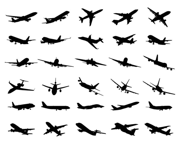 Black silhouettes of planes on a white background - Vector, Image