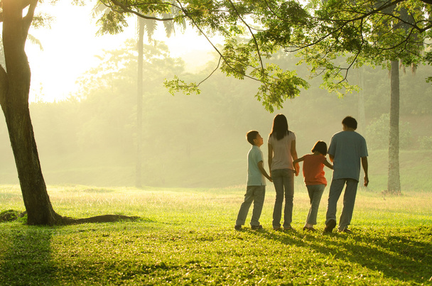 silhouette d'une famille se promenant dans le parc lors d'une belle su
 - Photo, image