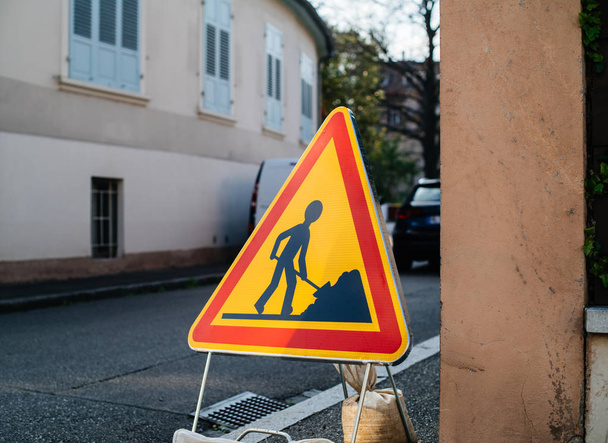 Construction roadworks warning sign - Photo, Image
