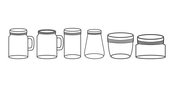 set of mason jars monochrome - Vector, Image