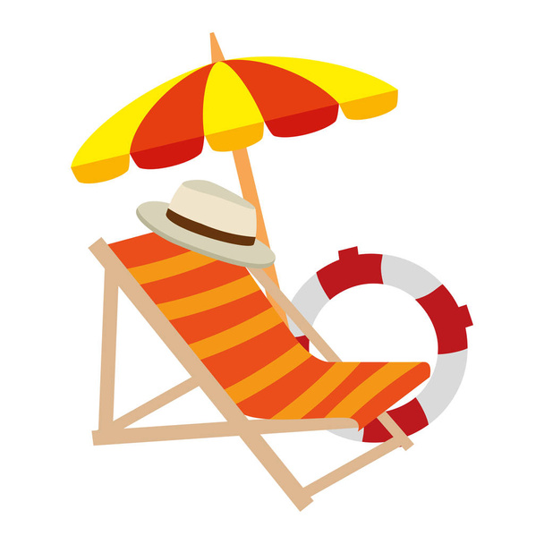 plážová židle s deštníkem a plovoucí - Vektor, obrázek