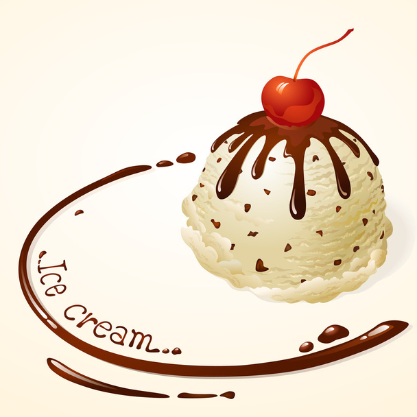 Vanilla Ice cream with chocolate sauce - Vector, Image