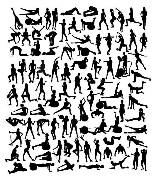 Fitness and Gym Activity Silhouettes, art vector design  - Vector, Image