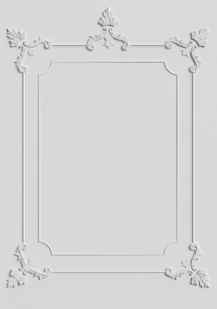 Classic frame with ornament decor on white wall - 写真・画像
