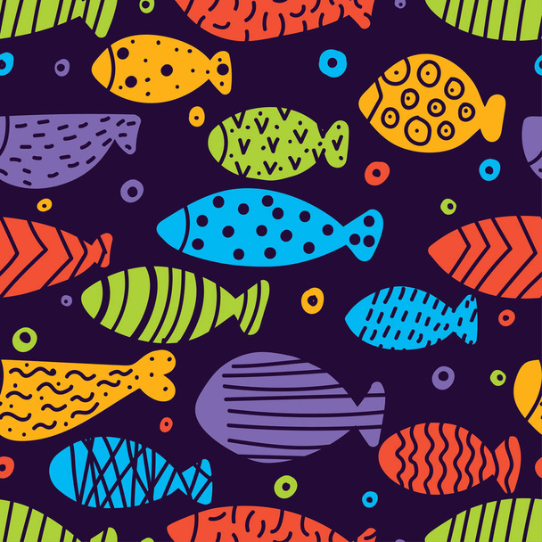 Cute black fish.  Kids background. Can be used in textile industry, paper, background, scrapbooking. - Vecteur, image