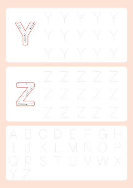 Kindergarten Tracing Letters Hojas de trabajo Alfabeto traza hoja de trabajo vector ilustración
 - Vector, Imagen
