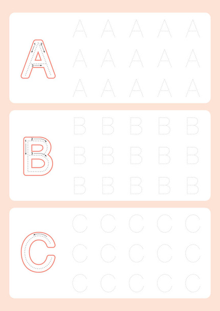 Kleuterschool tracering brieven werkbladen alfabet Trace werkblad vector illustratie - Vector, afbeelding