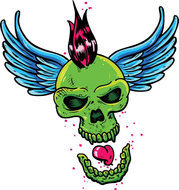翼を持つパンク ・ タトゥー スタイル頭蓋骨 - ベクター画像