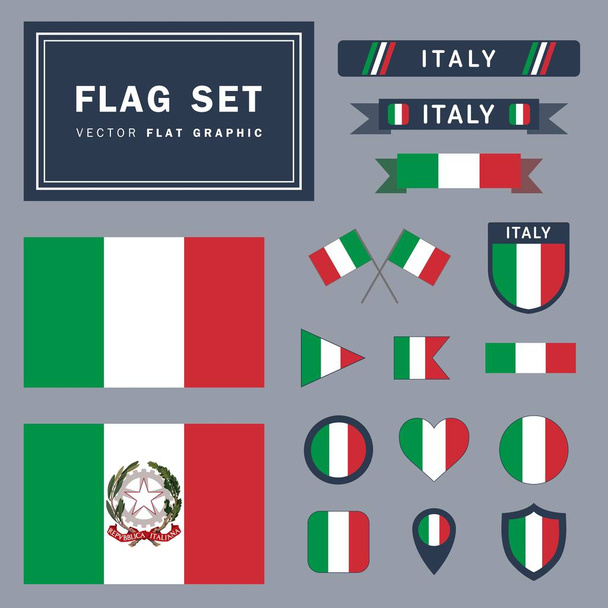 Vector high quality set collection of 16 different Italy flag related illustrations with different shapes for many uses - Vector, Image