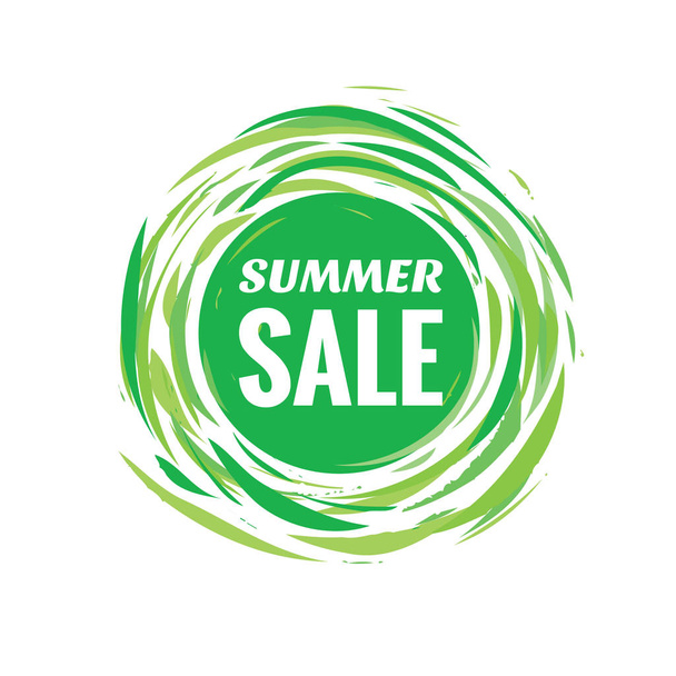 Summer sale discount creative vector banner. Abstract circle layout in green colors. Brush hand draw style.  - Wektor, obraz