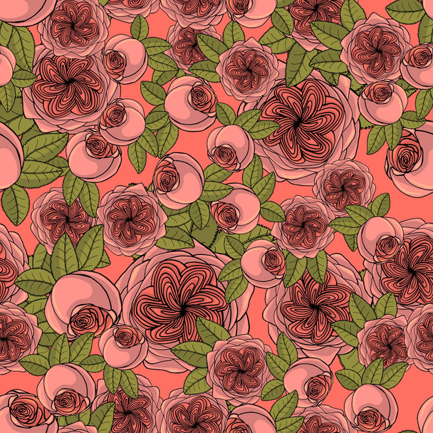Patrón sin costuras con flores de rosa de jardín juliet, naturaleza floral
  - Vector, Imagen