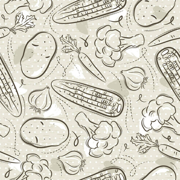 Beige Seamless Patterns with vegetable, broccoli, corn and potato. Ideal for printing onto fabric and paper or scrap booking, vector. - Vecteur, image