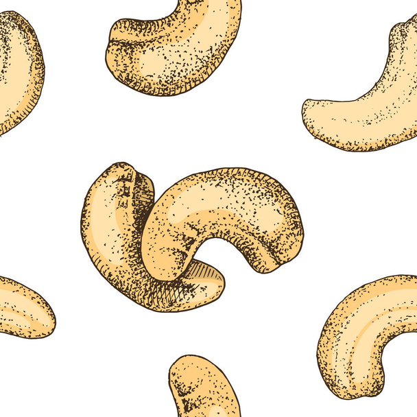 Seamless pattern with hand drawn cashew nuts - Vector, Imagen