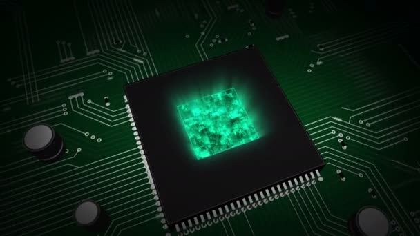 2020 año brillante holograma sobre el trabajo de la CPU en segundo plano. Introducción 3D moderna y futurista
. - Imágenes, Vídeo