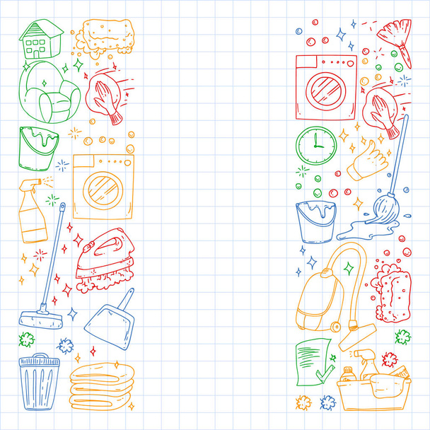 Cleaning services company vector pattern, squared notebook - ベクター画像