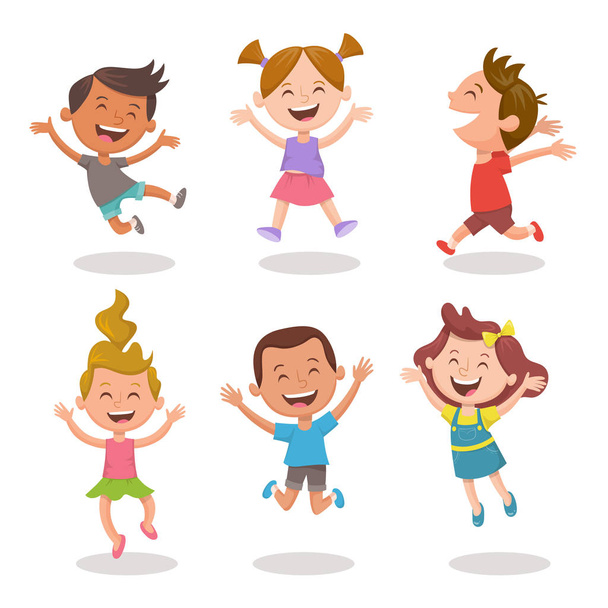 Gelukkige kinderen springen en lachen. Set 2 van 3. - Vector, afbeelding