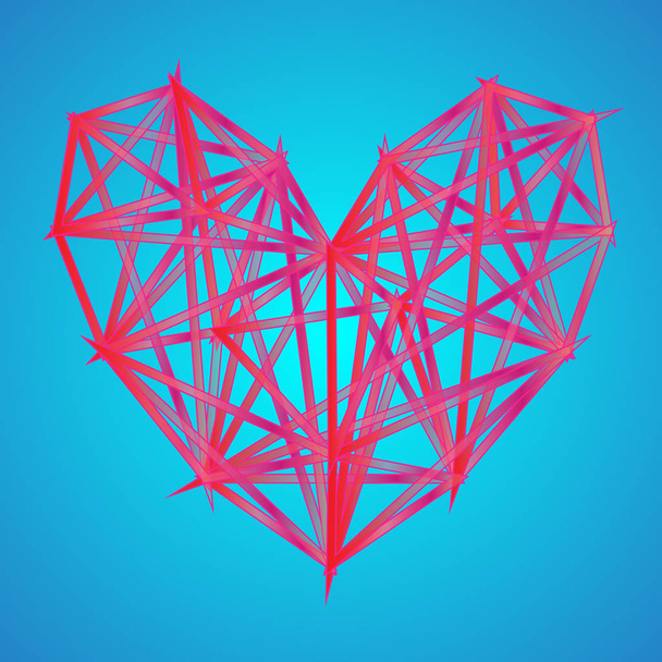 Triangle heart icon. Neon polygon trend background - Photo, Image