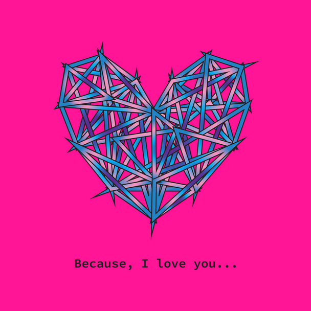 Значок серця багатокутника на пластиковому рожевому. Банер кохання
 - Фото, зображення