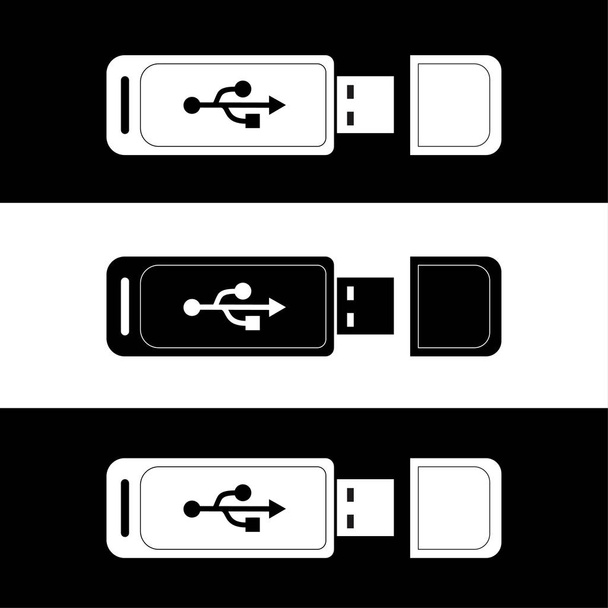 Usb. Flash Drive. Stick. Flash-geheugen. USB-drive ontwerp zwart-wit - Vector, afbeelding