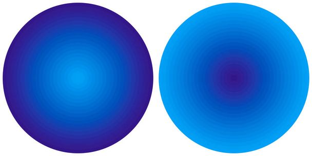 Conjunto de 2 brillantes círculos de gradiente radial azul abstracto aislados sobre fondo blanco. Textura con líneas circulares. Patrón de círculo vívido
 - Foto, imagen