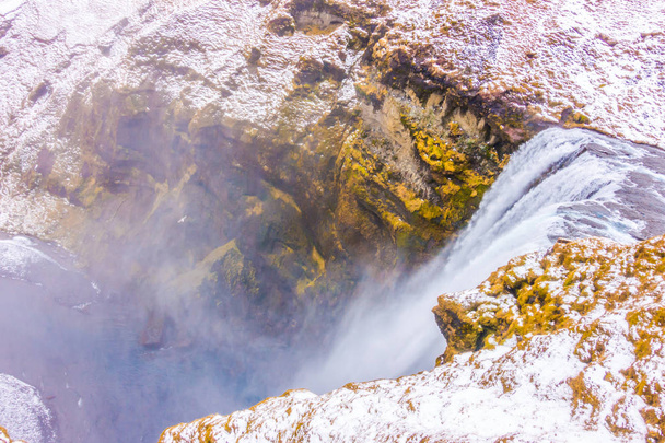 Beautiful famous waterfall in Iceland, winter season . - Zdjęcie, obraz