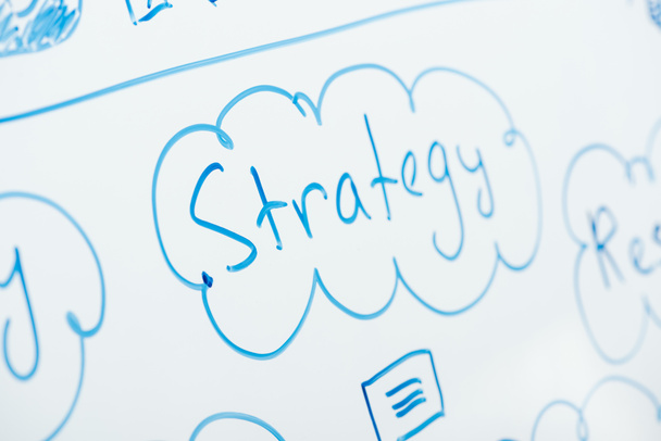 selective focus of word strategy written on white flipchart - Photo, Image