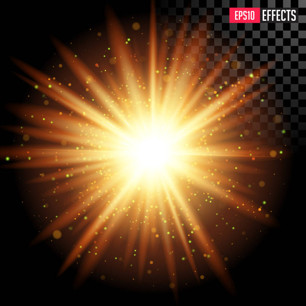 Star Burst with Sparkles. Vector Transparent Lens Flare Effect. - Vector, Image