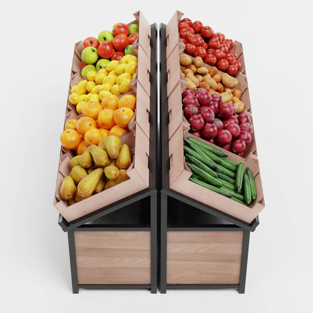 食べ物とスタンドの現実的な3Dレンダリング - 写真・画像