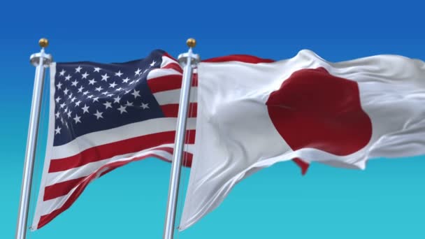 4k Kesintisiz Amerika Birleşik Devletleri ve Japonya Bayraklar arka plan, Usa Jp. - Video, Çekim