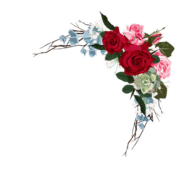 La Rosa Floreciente con un par de pequeñas flores. Ilustración del vector botánico. Impresionante ramo de flores individuales
.  - Vector, Imagen