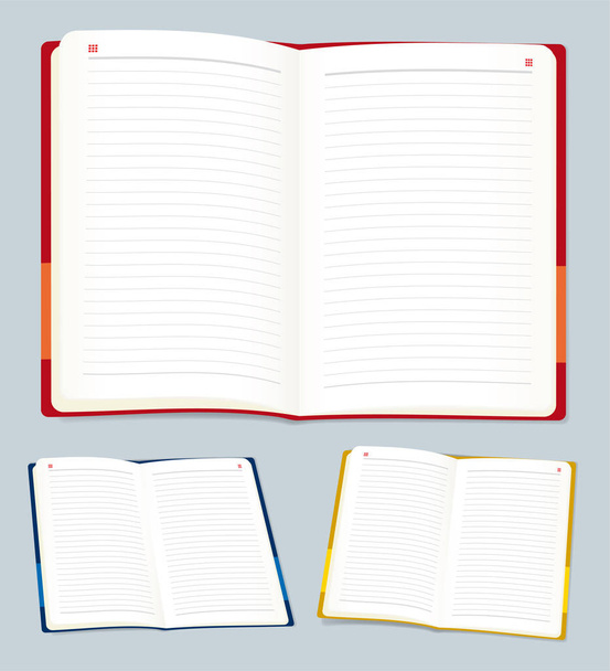 Cuaderno abierto en varias posiciones y colores
. - Vector, Imagen