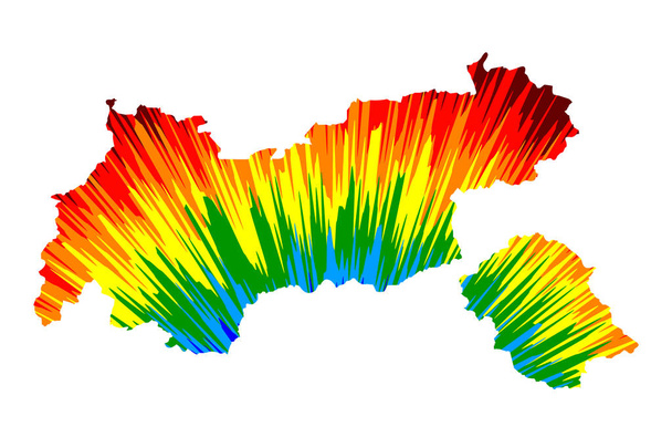 Tirolo (Repubblica d'Austria, Stati d'Austria) mappa è stato progettato modello colorato astratto arcobaleno, Tirolo (stato) mappa fatta di esplosione di colore
, - Vettoriali, immagini
