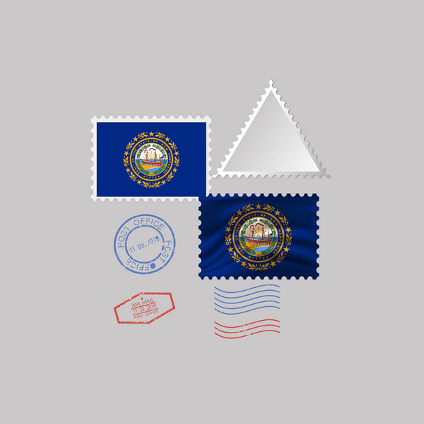 Поштова марка з зображенням нового прапора штату Гемпширі. Векторна ілюстрація. - Вектор, зображення