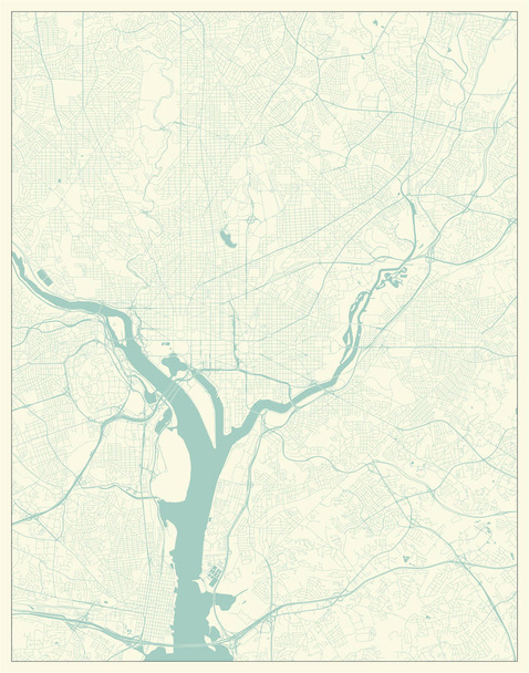 Washington DC, Distrito de Columbia, Mapa de la ciudad de Estados Unidos en estilo retro
. - Vector, imagen