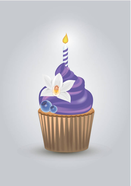 lila krém torta és gyertya - Vektor, kép