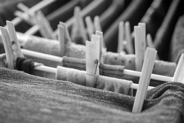 Washed clothes on a drying rack - Photo, Image