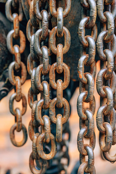 Large metal chains. Rust on the metal surface. Corrosion of iron. - Photo, Image