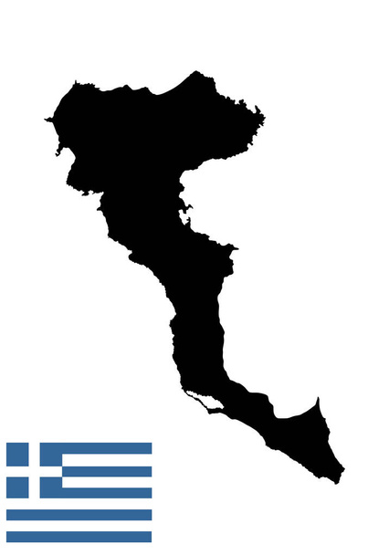 Острів Корфу в Греції Векторна карта силует, висока докладна ілюстрація, ізольована на білому фоні. Державний прапор Греції. - Вектор, зображення