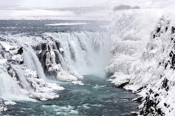 Gulfoss waterfall in winter, Iceland - Foto, afbeelding