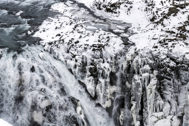 Gulfoss waterfall in winter, Iceland - Foto, afbeelding
