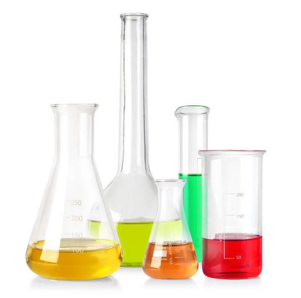 Flasks with colour liquid isolated  - Photo, Image
