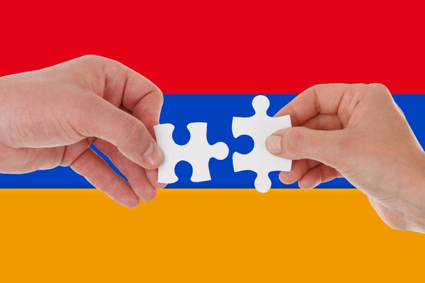 Armenia flag, intergration of a multicultural group of young people - Photo, Image