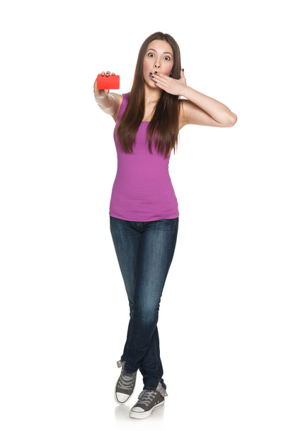 Young teen female showing blank credit card - Zdjęcie, obraz
