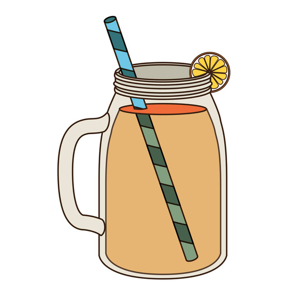 стакан с апельсином и соломенным напитком
 - Вектор,изображение