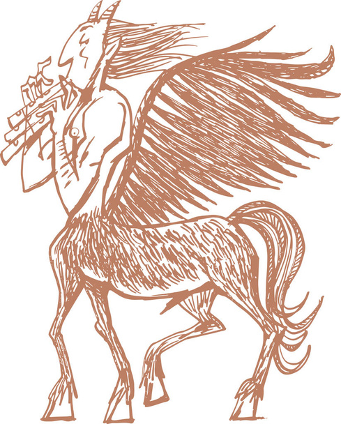 Mystic Centaur with wings plays the flute. illustration of  Old Greek myth.   - Vector, Image