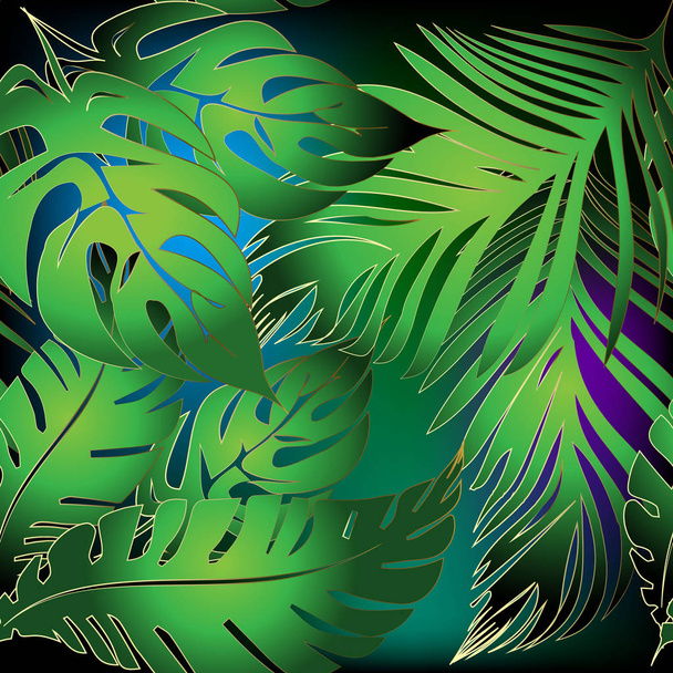 Palm leaves vector seamless pattern. Colorful glowing ornamental - Vector, afbeelding
