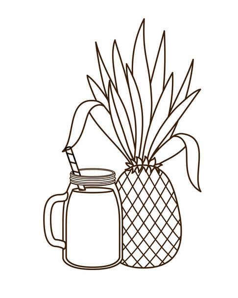sklenice s ananasovým a slaměným nápojem - Vektor, obrázek