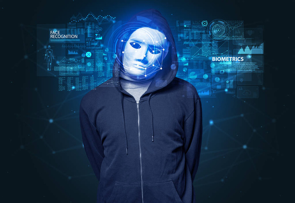 young man face recognition concept - Photo, Image