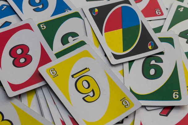 Background of the Uno playing cards. American card game - Fotó, kép