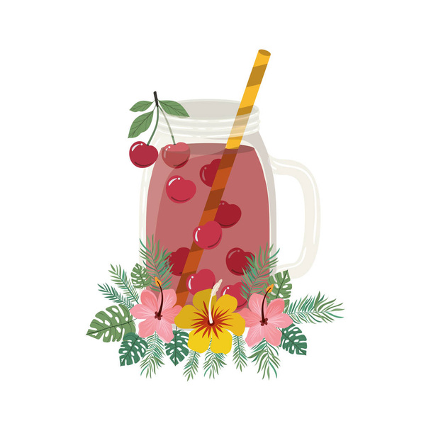 bicchiere con ciliegia e bevanda di paglia
 - Vettoriali, immagini
